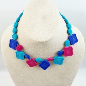 Vtg 1988 Avon Summer Resort Choker Necklace Blue Pink Costume Party Plastic New